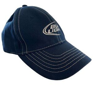 Bud Light Hat Mens Strap‎ Back Blue White Stitching Adjustable Cotton Bee…
